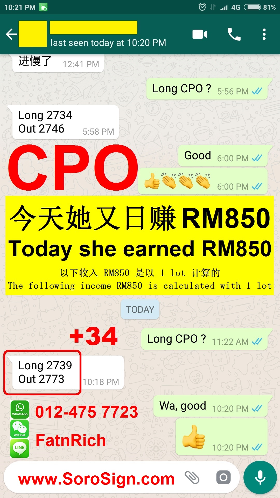 She earned RM850 today